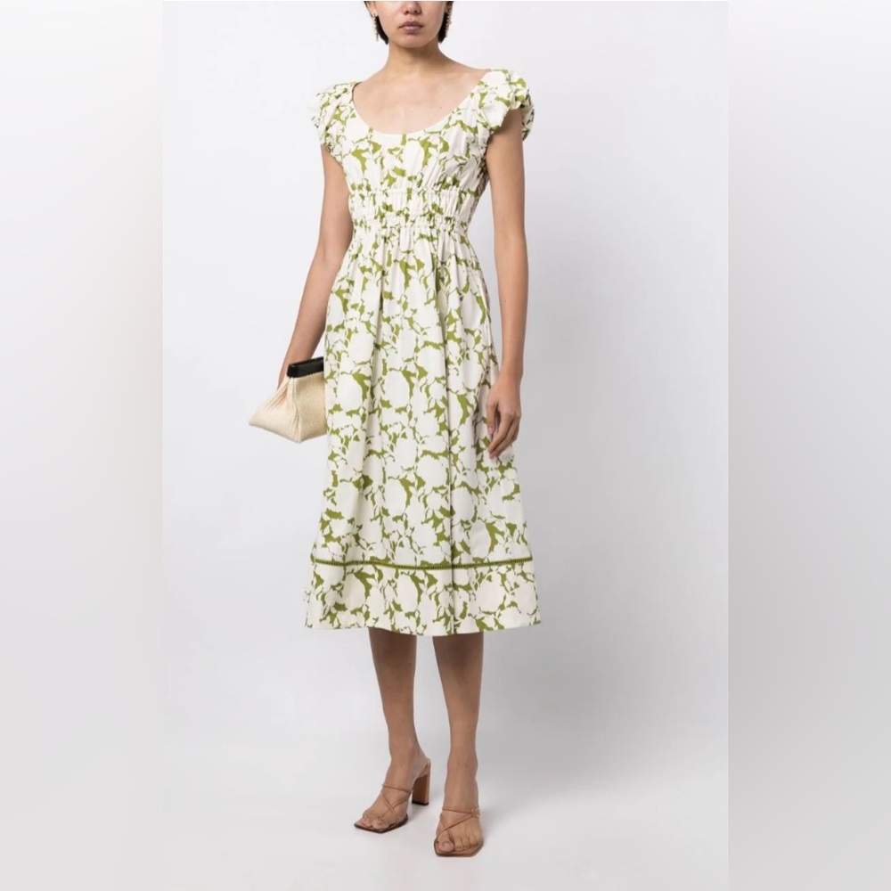 Tory Burch White Dress with Green Floral Print